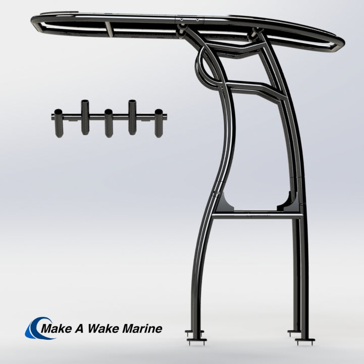 Black Powder Coated Pro 600 Heavy Duty T-Top w/ 5 Rod Holder