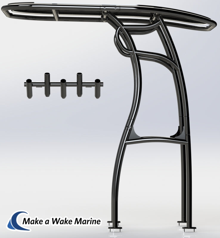 Black Powder Coated Pro 600 Heavy Duty T-Top w/ Rod Holder