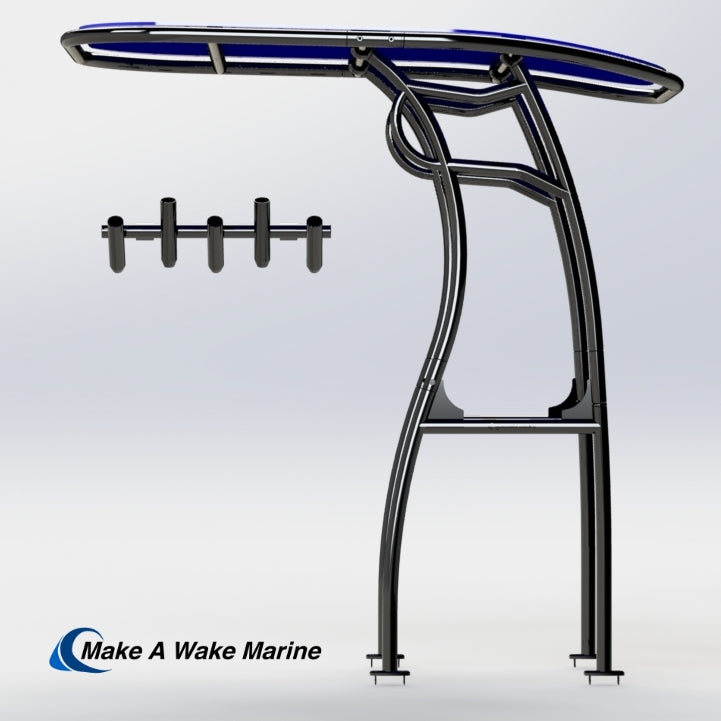 Black Powder Coated Pro 600 Heavy Duty T-Top w/ 5 Rod Holder