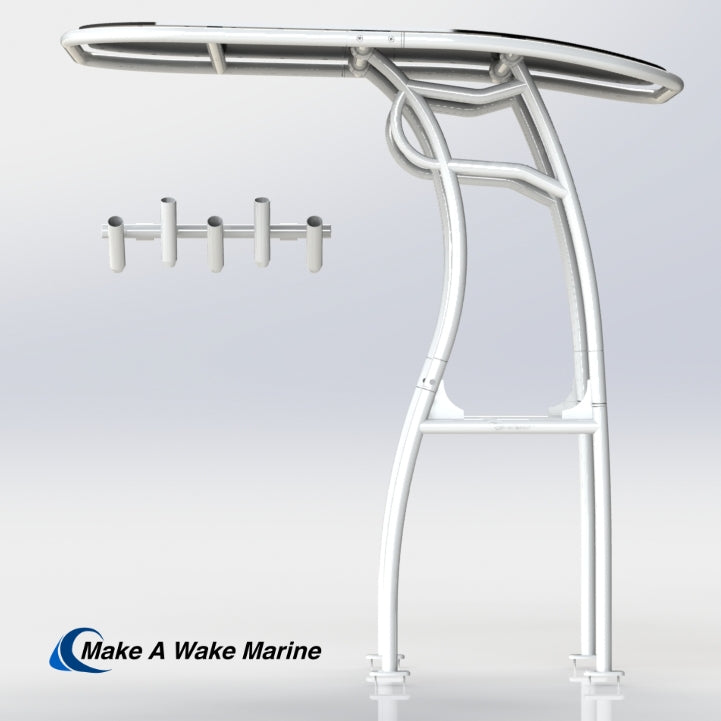 White Powder Coated Pro 600 Heavy Duty T-Top w/ 5 Rod Holder