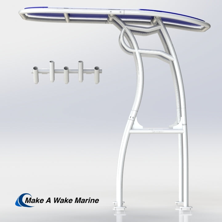 White Powder Coated Pro 600 Heavy Duty T-Top w/ 5 Rod Holder