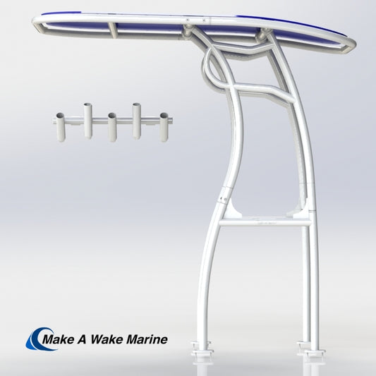 White Powder Coated Pro 600 Heavy Duty T-Top w/ 5 Rod Holder
