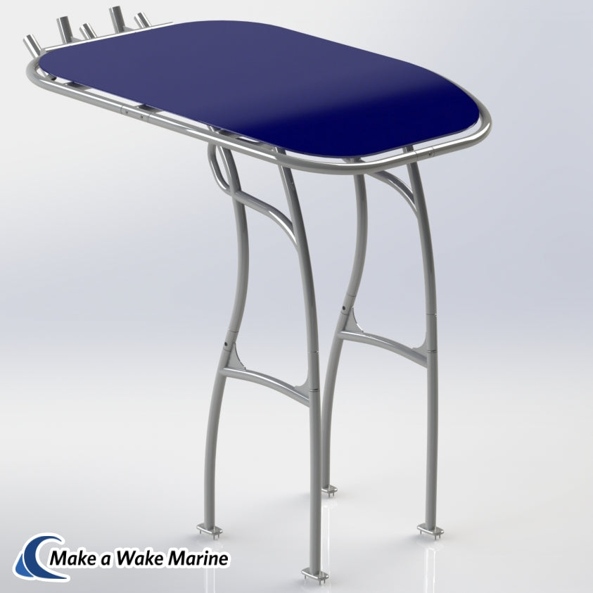 aluminum t top with navy canopy and rod holders