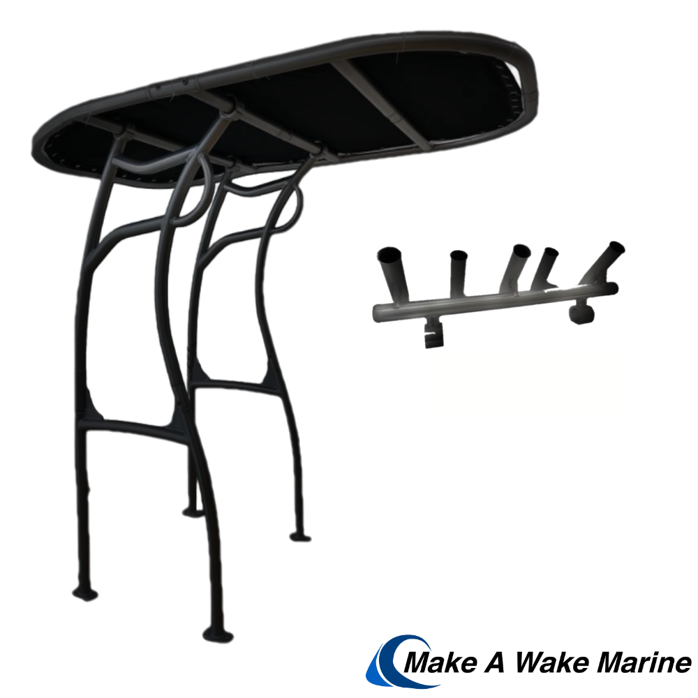 black boat t top with 5 rod holder